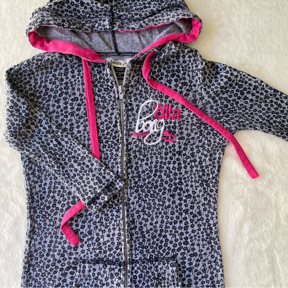 Vintage Billabong Hoodie Thermal Quarter Sleeve Gray‎ Floral Pink Embroidery XS